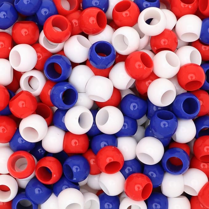 300 acrylic large hole beads for crafts and for hair 10mm x 12mm acrylic barrel beads with 5.7mm large hole, americana assortment