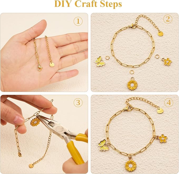 KYUNHOO 10pcs 6.7 Inches Gold Plated Paperclip Chain for Bracelet Making Stainless Steel Jewelry Supplies for Bracelet DIY with Lobster Clasps and Chain Extension