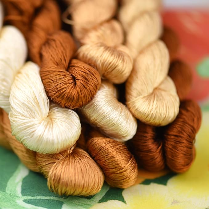 Natural 100% Silk Thread, Handmade Embroidery Thread Silk Floss 9 Colors 110m Each (58)