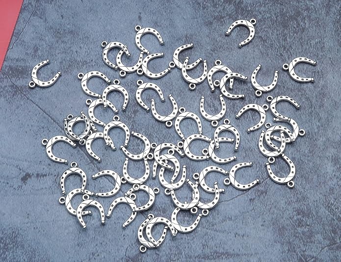 50 Pcs Horseshoe charms Metal Vintage Pendants for Jewelry Making Finding Kits Necklace Bracelet Crafting Keychain Key Rings DIY Gift Idea Accessories Supplies
