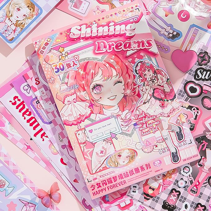 Cute Scrapbook Stickers Book - 500 Pre-Cut A5 Size Cute Girl & Kawaii People Stickers for Girls