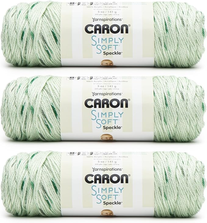 Caron Simply Soft Speckle White Sage Yarn - 3 Pack of 5oz/141g - Acrylic - #4 Worsted (Medium) - 235 Yards - Knitting & Crochet