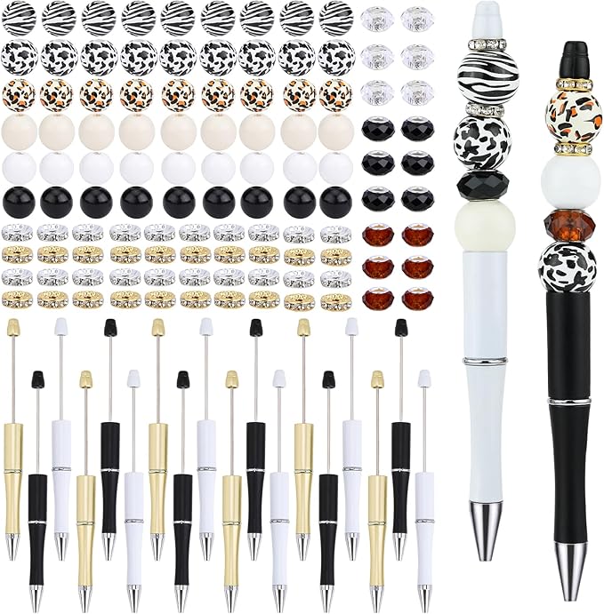 18pcs DIY Beadable Pens Set Pens for Beads Leopard Pattern Beaded Pen Kit for Students Teacher Office Supplies DIY Making Gifts(Classic Leopard)