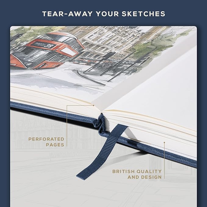 Beechmore Books A3 Mixed Media Sketchbook - 11.7x16.5 Extra Large Professional Studio Drawing Pad, 160 GSM / 98 lb Perforated Ivory Paper, Hardcover Lay-Flat Design, Gift Box for Artists & Watercolor