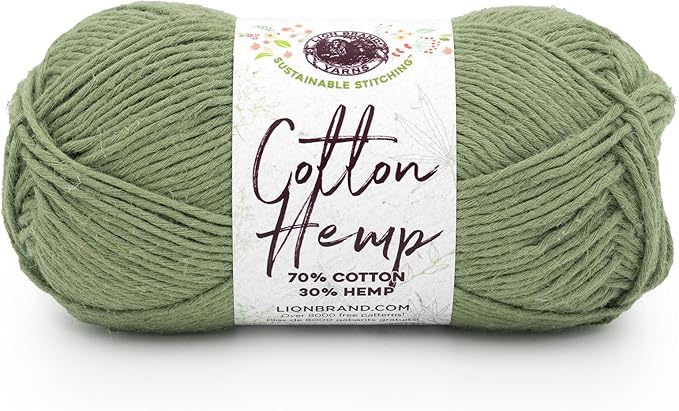 Lion Brand Yarn Cotton Hemp Soft, Durable Yarn for Crochet and Knitting, 1 Pack, Olive