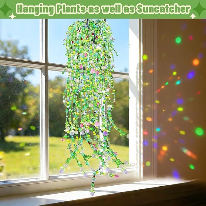 5057 Pcs Beaded Plant Kit Forever Plant Kit for Mirror Disco Ball Planter Making,Green Beads for Beaded Plants with Hanging Chain,Green Glass Leaf Beads Forever Plant Beads for Plant Making DIY Craft