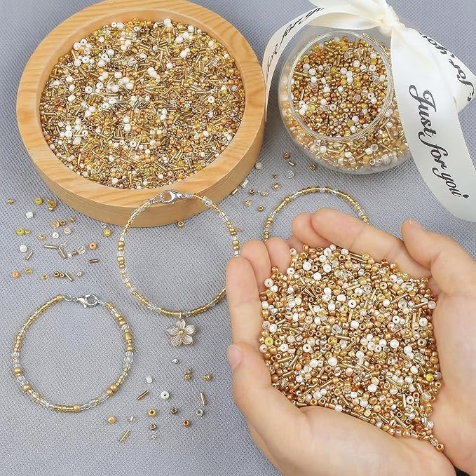 DUQGUHO Gold Beads for Jewelry Making 4mm Gold Glass Seed Beads Kit 15 Color 3mm 2mm Small Plastic Tube Bead for Bracelets Craft DIY