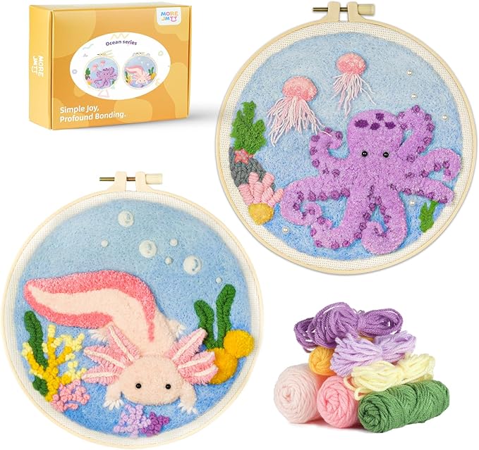 Punch Needle Kits Adults Beginner,Punch Needle kit for Beginners, Embroidery kit for Beginners,Includes All Tools and Materials,Easy to Follow Instructions and Videos-(Axolotl+Octopus)