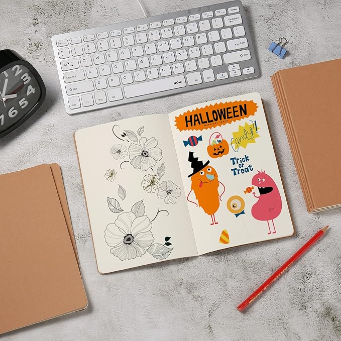 labkiss 24 pack blank notebook & journal bulk, kraft cover, unlined plain thick paper, a5 size, 5.5x8.3 inch, 60 page, small sketchbook subject note pad set for women men kids traveler student office