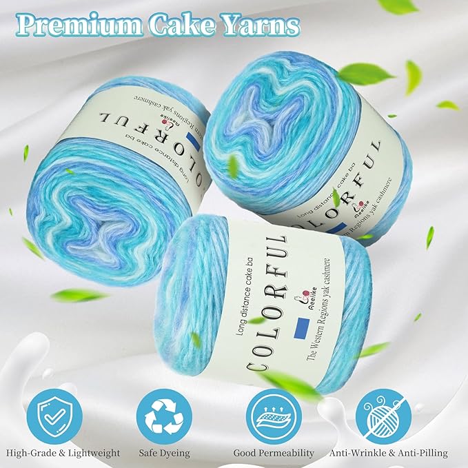 Aeelike Gradient Yarn for Crocheting, 6 Skeins Cake Yarns Fairyland Yarn 100g (3.52 oz) 245m (267 Yards) # 3 Light Weight, Super Soft Ombré Yarns for Making Colorful Crafts, Blue Green Gradient