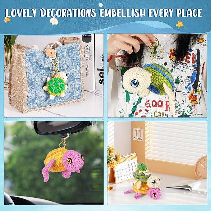 Hadwoer Crochet Kit for Beginners, Crochet Animal Kit, DIY Crochet Animal Kit with Step-by-Step Video Tutorials, Perfect for Beginners of All Ages - 3-Pack Turtle Set