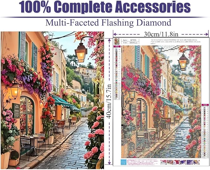 askkqtx Landscape Diamond Art Kits for Adults, Flowers Street Scenery Diamond Painting Kits, 5D DIY Full Drill Crystal Rhinestone Gem Art Craft Kits for Home Wall Decor 12X16 Inch