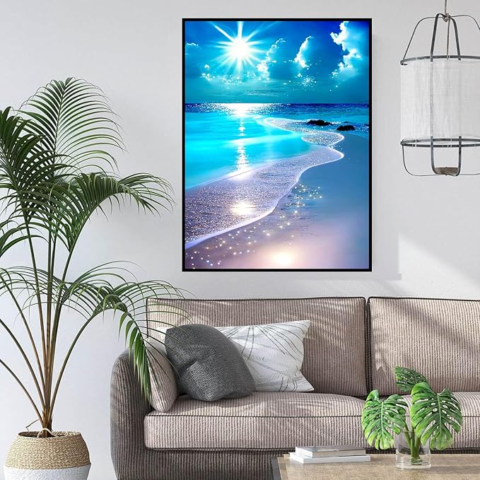 igoodom Diamond Art Kits for Adults, Beach Diamond Painting Kit, Full Drill Round Diamond Art Kits, DIY Gem Art and Crafts for Home Wall Decor Gift 12x16inch