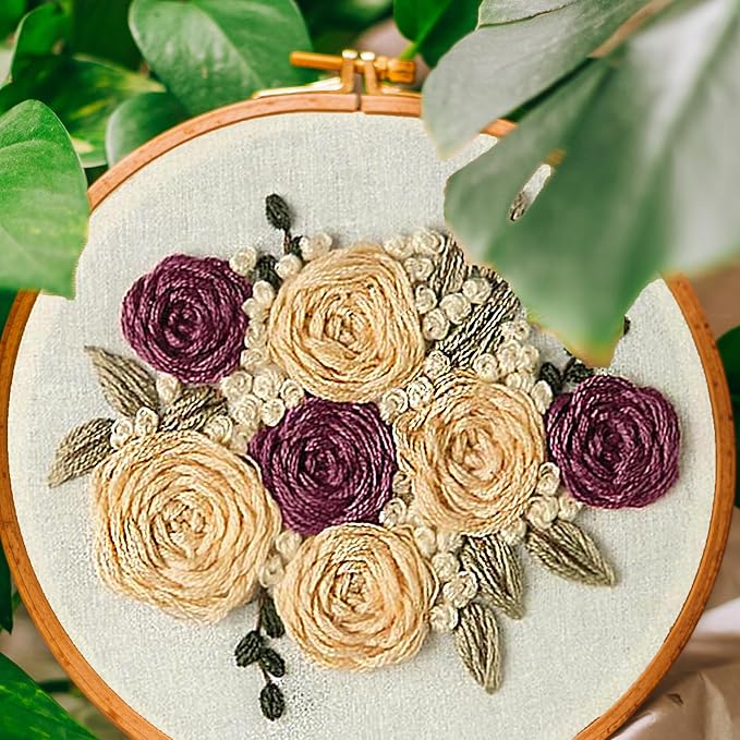 LEISURE ARTS Embroidery Kit 4" Blush Rose (French) - Embroidery Kit for Beginners and Adults, Cross Stitch Kits with Patterns, DIY Starter Set for Seasonal Craft Projects