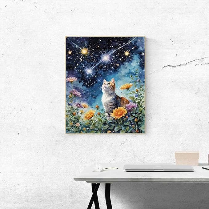 ldazao Paint by Number for Adult Beginner, Cat and Starry Sky Painting by Numbers Kits, Cat - DIY Painting Kits for Adults Without Frame Paint by Number On Canvas for Gift Home Wall Decor