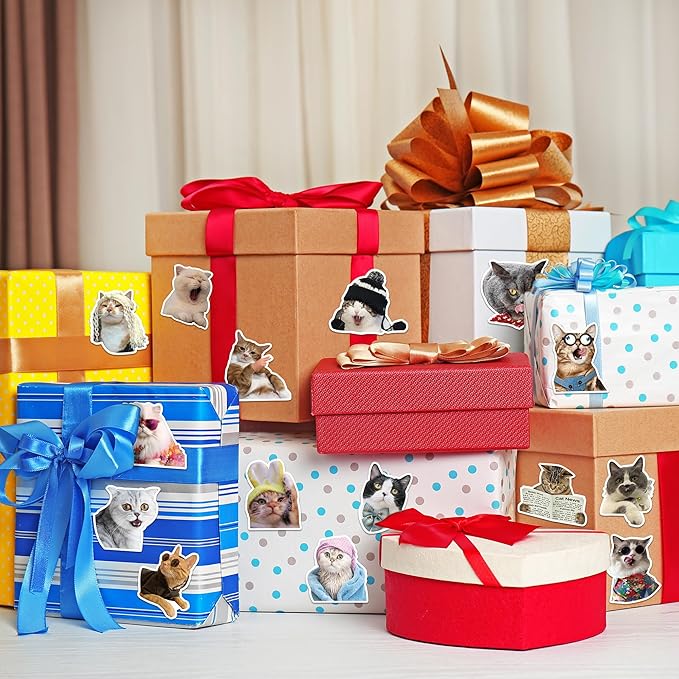 h1vojoxo funny cat sticker rolls - 1000pcs cute cat stickers for kids 16 designs waterproof cats stickers for water bottles laptop scrapbook crafts envelopes gifts cute animal sticker for cat lovers