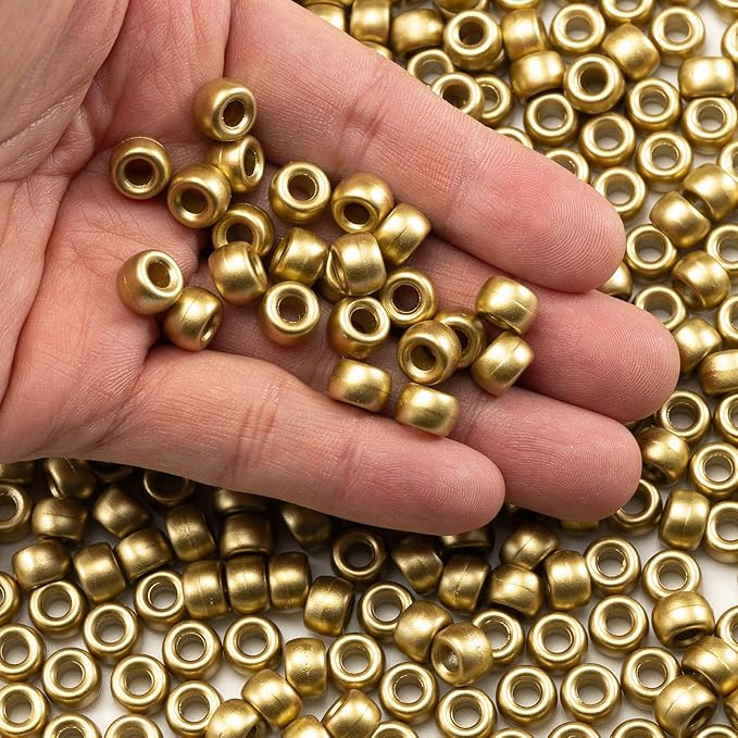 Gxueshan 1000 Pcs Acrylic Gold Pony Beads 6x9mm Bulk for Friendship DIY Bracelet Necklace Jewelry Making Earring Hair Braiding