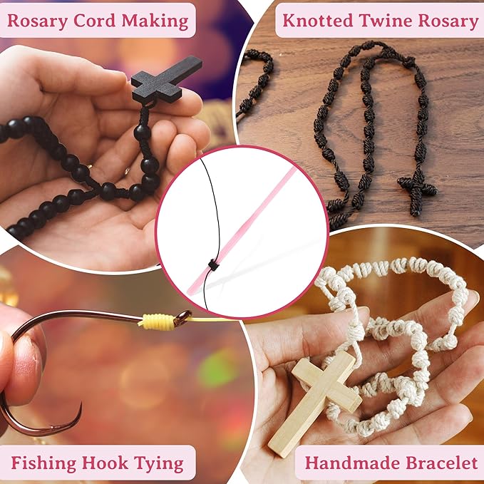2 Pack Rosary Cord Knotting Tool, #7#9 and #36 Dual Head Twine Knotting Tool, Rosary Making Supplies, Beads Tying Kit, Beading Cord Kit for Jewelry, Fishing Hook, Bracelet (Pink)