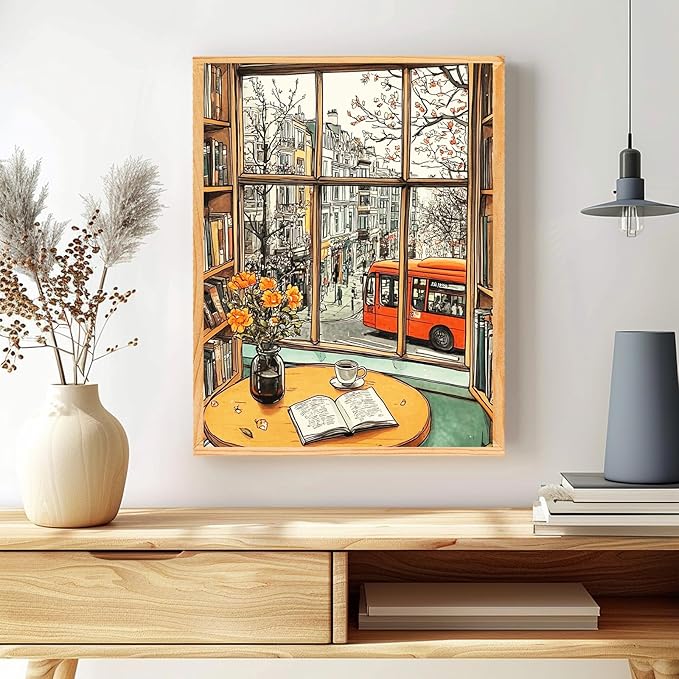 MAXBYE Paint by Numbers Kit for Adults Beginner, Urban Street View Adult Paint by Number Kits on Canvas Without Frame, Bookstore Oil Paint by Numbers for Home Wall Decor Gift 12x16inch