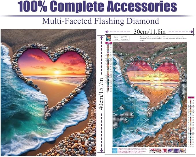 STGLCR Beach Diamond Painting Kits for Adults, 5D Love Diamond Art Kits for Beginners, DIY Full Round Drill Paint by Diamonds,Sunset Diamond Art Kits Diamond Dots Home Wall Decor 12 x 16 Inch