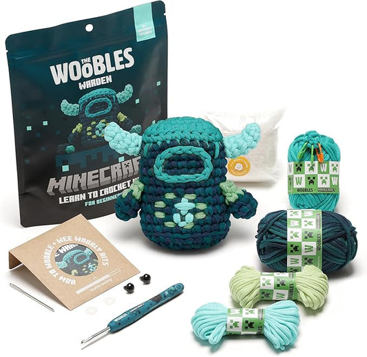 The Woobles Minecraft Crochet Kit – Beginner Crochet Kit for Adults, Easy Knitting Kit with Woobles Yarn, DIY Crafts, Crochet Animals, Minecrafts, Gift for Gamers & Crafters (Warden)