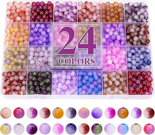 XSEINO About 1200+ pcs 6mm Glass Beads Bracelet Making Kit, 24 Assorted Purple Bi-Color Fusion Series Crystal Beads for Jewelry Making, DIY Crafts, Friendship Bracelets