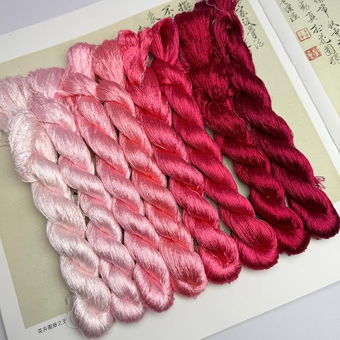 100% Nature Mulberry Handmade Embroidery Silk Thread Woven Jewelry Accessory Artificial Flowers Cross Stitch Floss DIY Sewing Kits 8 Gradient Colors 22m Each (11)
