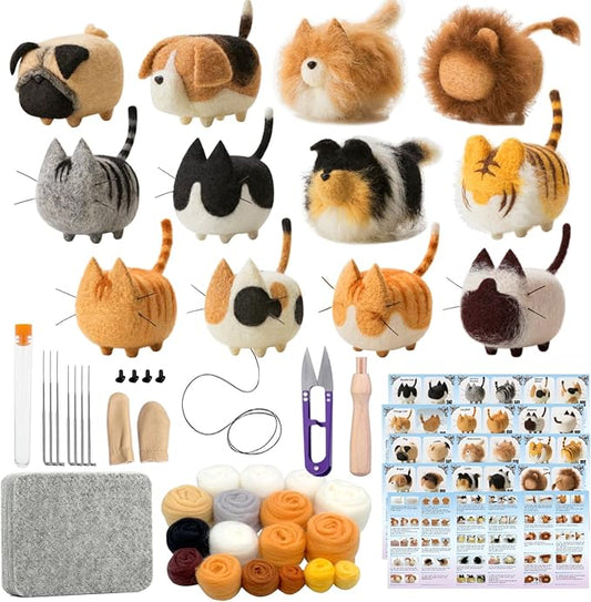 Truslin Needle Felting Kit, DIY Crafts for Adults Women, Hobby Kit with Felting Supplies,Felting Needles, Felting Wool and Tools for Beginners, Adult Craft Kits, Faceless Animals 12pcs