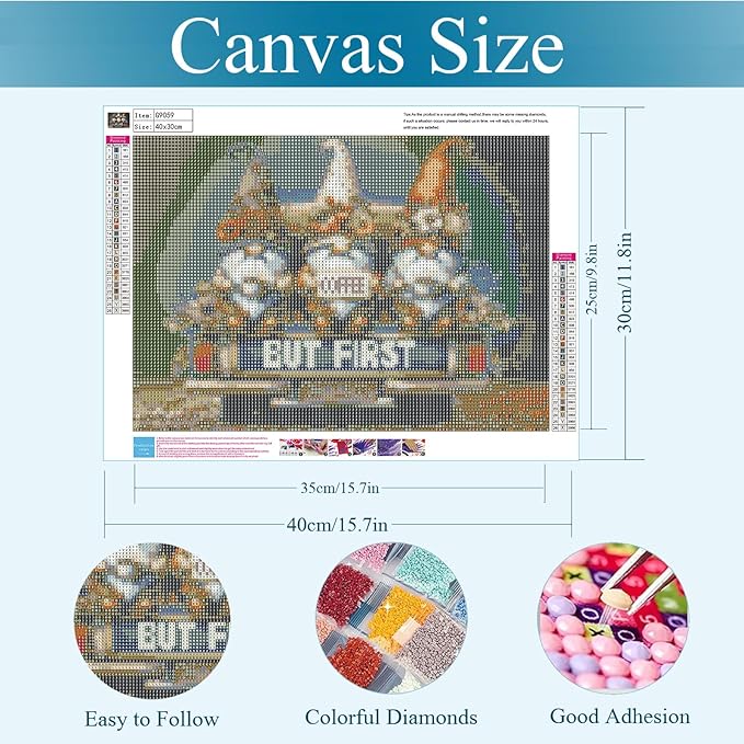 Gemozaic Gnome Diamond Art Kits for Adults, Coffee Diamond Painting Kits for Adult, Gnomes Adults' Gem Art for Gift Home Wall Decor 16x12 Inch