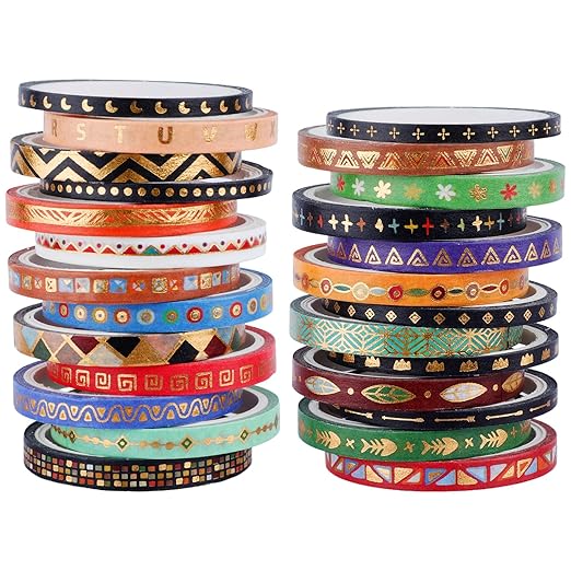 26 Rolls Skinny Washi Tape Set Gold Foil Decorative Tapes for DIY Art Craft Scrapbook Bullet Journals Planners Party Decor Gifts Wrapping, Slim 3mm/5mm