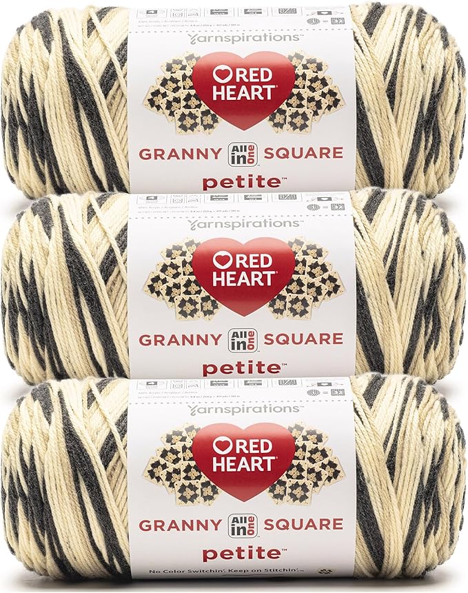 Red Heart All in One Granny Square Petite Linen Yarn - 3 Pack of 250g/8.8oz - 100% Acrylic - #4 Worsted (Medium) - 440 Yards - Knitting/Crochet