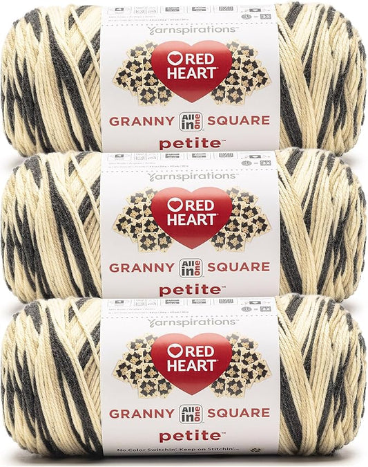Red Heart All in One Granny Square Petite Linen Yarn - 3 Pack of 250g/8.8oz - 100% Acrylic - #4 Worsted (Medium) - 440 Yards - Knitting/Crochet