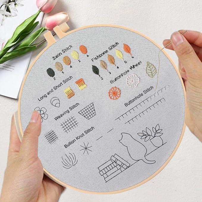 hi-yomilaugh 3 pack beginner embroidery kit & cross stitch kits for adults, needles & tools, easy needlepoint set with step-by-step instructions & video tutorial(botanical garden)