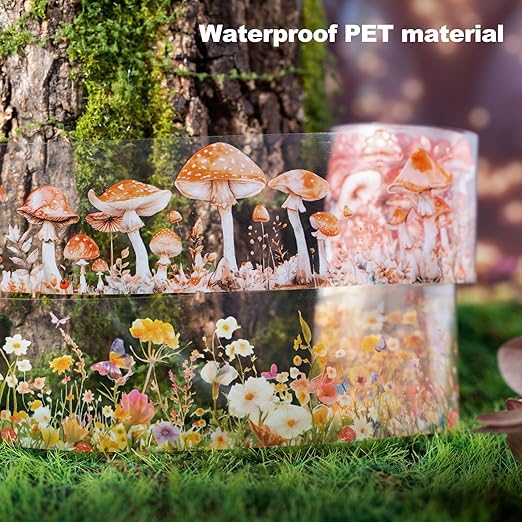 6 Rolls Whimsical Mushroom Forest PET Tape Set, Cottagecore Botanical Stickers for Journaling, Scrapbooking, DIY Crafts Supplies, 1.57"x78.7"