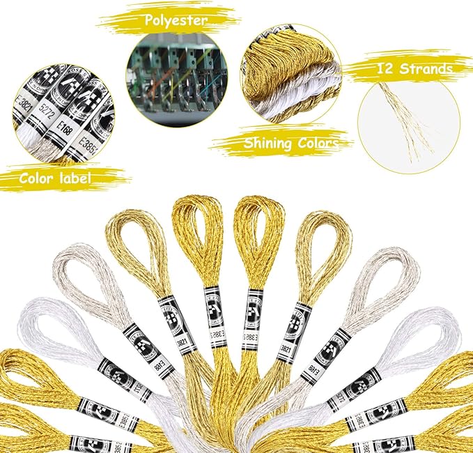 WILLBOND 24 Skeins Metallic Embroidery Floss - Glitter Embroidery Threads for Cross Stitch Crafts Friendship Bracelets(Multiple Color)