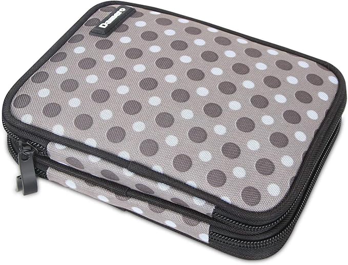 Damero Crochet Hook Case, Organizer Zipper Bag with Web Pockets for Various Crochet Needles and Knitting Accessories, Well Made and Easy to Carry, Medium, Gray Dots (No Accessories Included)