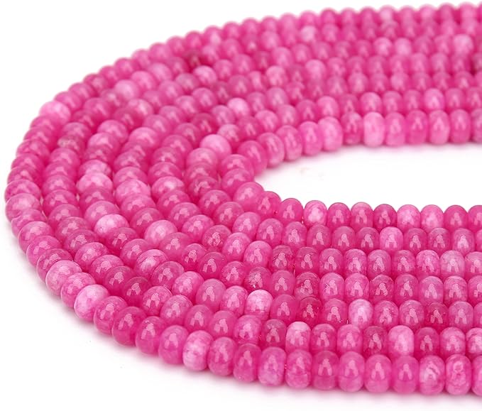 2 Strands (150PCs) Rose Jade Rondelle Beads, 5 * 8mm Gemstone Loose Spacer Abacus Disk Beads for DIY Bracelet Necklace Earrings Jewelry Making, Craft Supplies Beading Kit