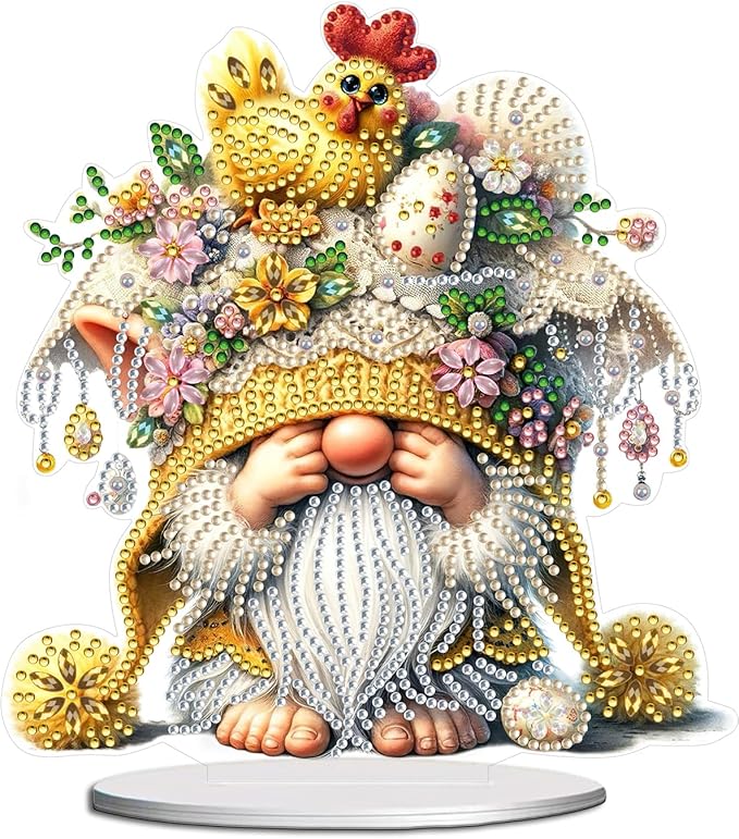 DIY Dot Diamond Desktop Easter Creative Ornaments Diamond Art Painting by Number Embroidery Arts and Crafts Easter for Home Office Garden Decoration (Single Side Dot Diamond)-24-2PCS