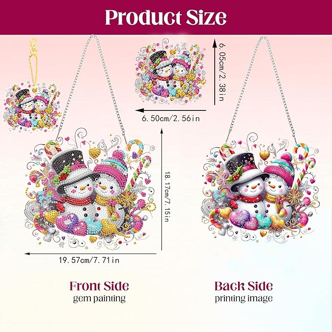 Masendp Adult Diamond Art Hanging Kit Double Reversible, Special Shape Rhinestones, DIY Acrylic 5D Diamond Art Painting Window Pendant Home Garden Wall Mounting Kit Hanging Ornament. (2 Snowmen)