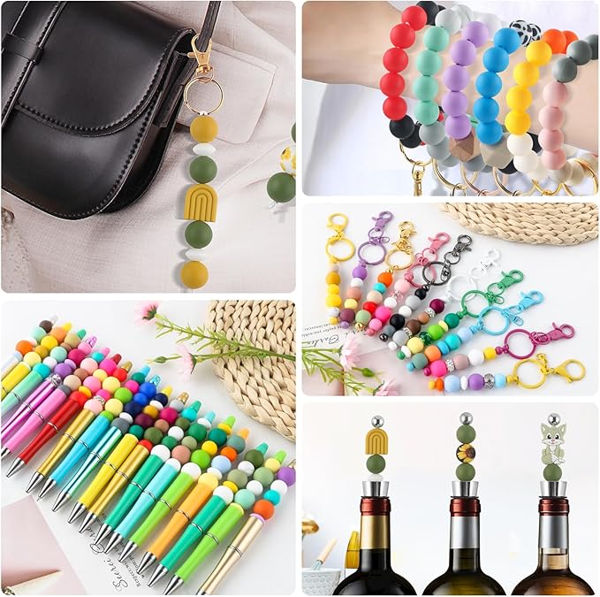 150Pcs 15mm Silicone Beads for Keychain Making Bracelet Necklace, Bulk Round Silicone Beads for Pens（Bean Green）