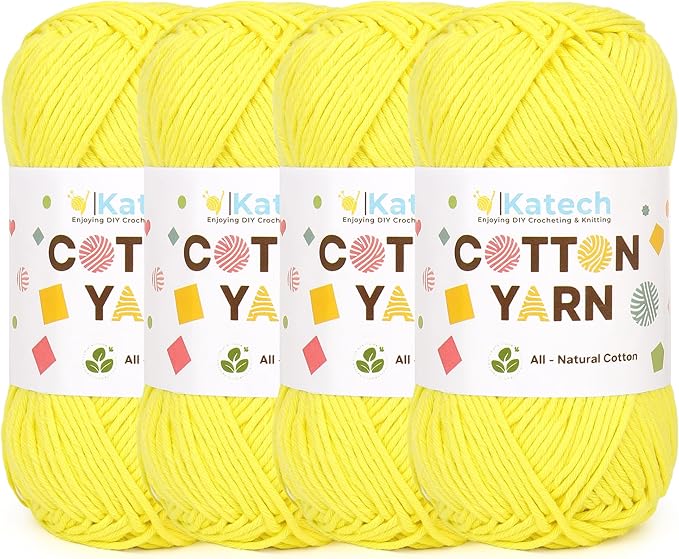 Katech 1OO% Cotton Yarn for Crocheting & Knitting-4 Pack of 100g/3.52 oz-4 Medium (Worsted) Cotton Crochet Yarn-Soft & Breathable-Ideal for Dishcloths, Baby Clothes, Potholders & Summer Projects(C)