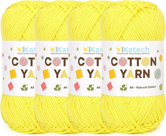 Katech 1OO% Cotton Yarn for Crocheting & Knitting-4 Pack of 100g/3.52 oz-4 Medium (Worsted) Cotton Crochet Yarn-Soft & Breathable-Ideal for Dishcloths, Baby Clothes, Potholders & Summer Projects(C)