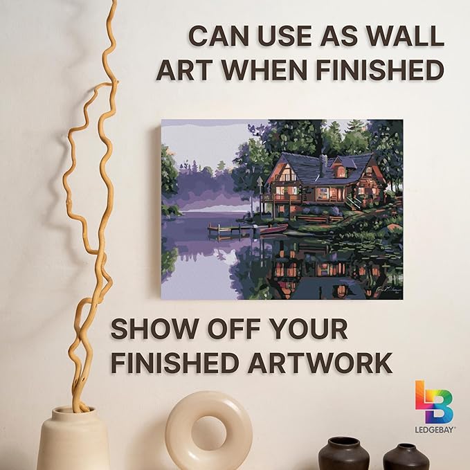 Ledgebay DIY Paint by Numbers Kit for Adults Framed Canvas Beginner to Advanced Paint by Numbers Kit Kits Include Acrylic Paint Set Brushes Tabletop Easel (Cabin Fever 12" x 16" Framed)