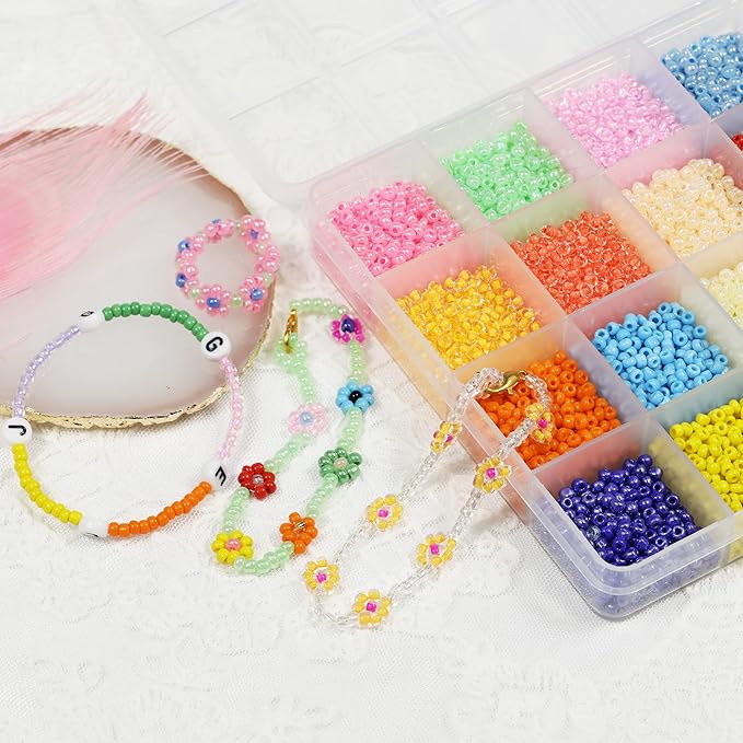 Size 3mm Glass Seed Beads 24 Colors Total About 7000pcs,8/0 Seed Beads for Making Jewelry Bracelets Necklace