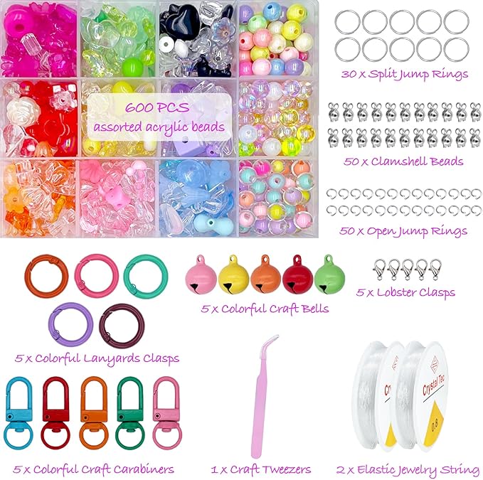 xmada 750 pcs assorted acrylic beads - pastel, star, butterfly for bracelets making, 12 color assorted jewelry beads