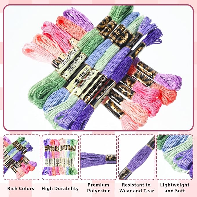 6 Ply Gradient Color Embroidery Thread, 12 Skeins Cross Stitch Threads 105 Yards Variegated Yarn Threads Friendship Bracelet String for Jewelry Making Stitching DIY Craft Sewing Knitting