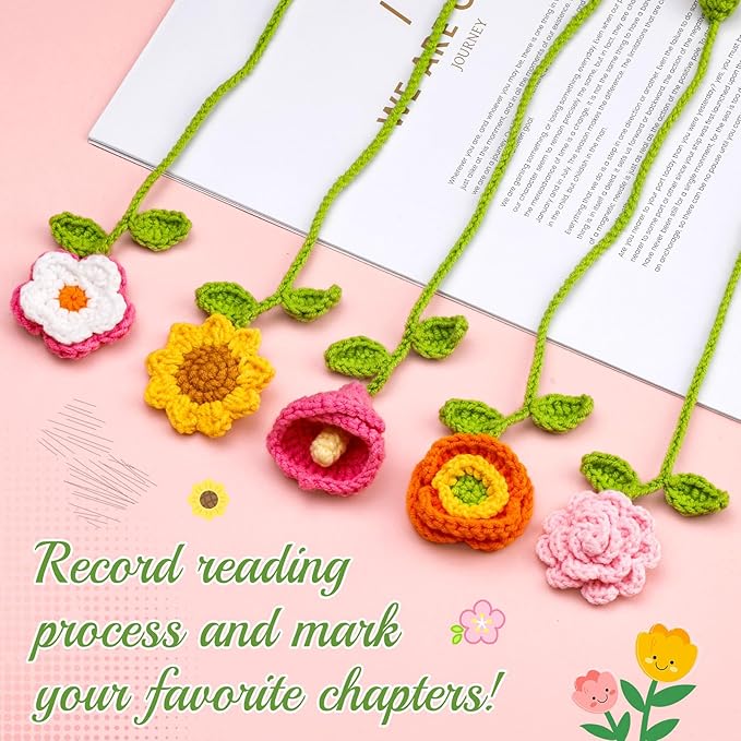 GarfxG Crochet Kit for Beginners Adults, 10 Flower Bookmarks Beginner Crochet Kit Include Knitting Yarn, Step-by-Step Video Tutorial, Hook, Holiday Birthday Christmas Gift for Friends Families