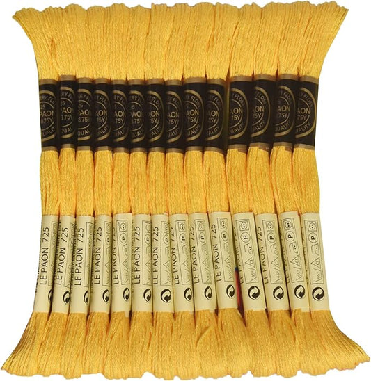 LE PAON Embroidery Floss, 14-Pack Six Strands 100% Long Staple Cotton Embroidery Thread, 8.7-Yard，Color Number：725, Topaz