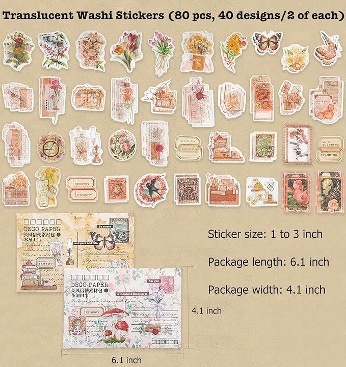 Knaid 200 Piece Vintage Ephemera Bundle - Paper & Sticker Kit for Junk Journaling, Scrapbooking, Planners, Bullet Journals, Collage, Decoupage - Cottagecore Themed - Pastel/Earthy Tones