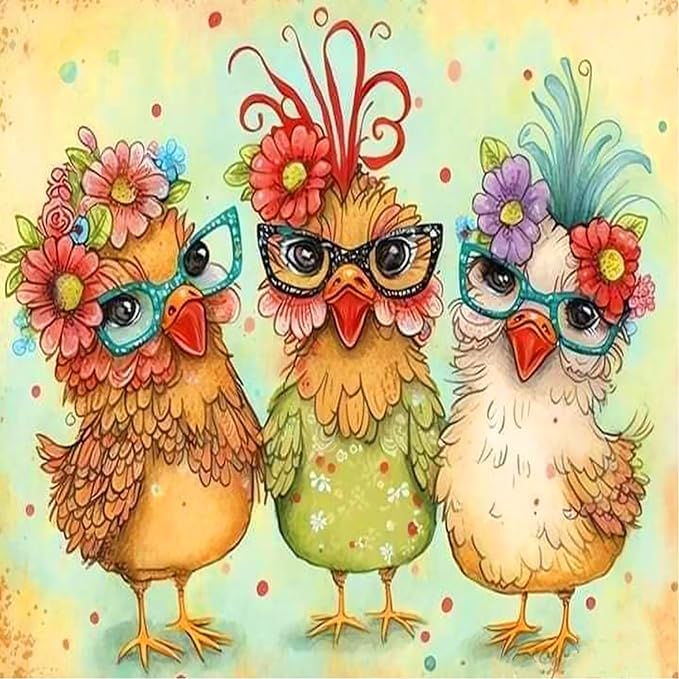 mrpwnle Chicken Diamond Painting Kits for Adults,DIY Chickens Diamond Art Kits for Beginners,5D Diamond Art Dotz Kits Round Full Drill Diamond Painting for Home Wall Decor Gift 12×12inch